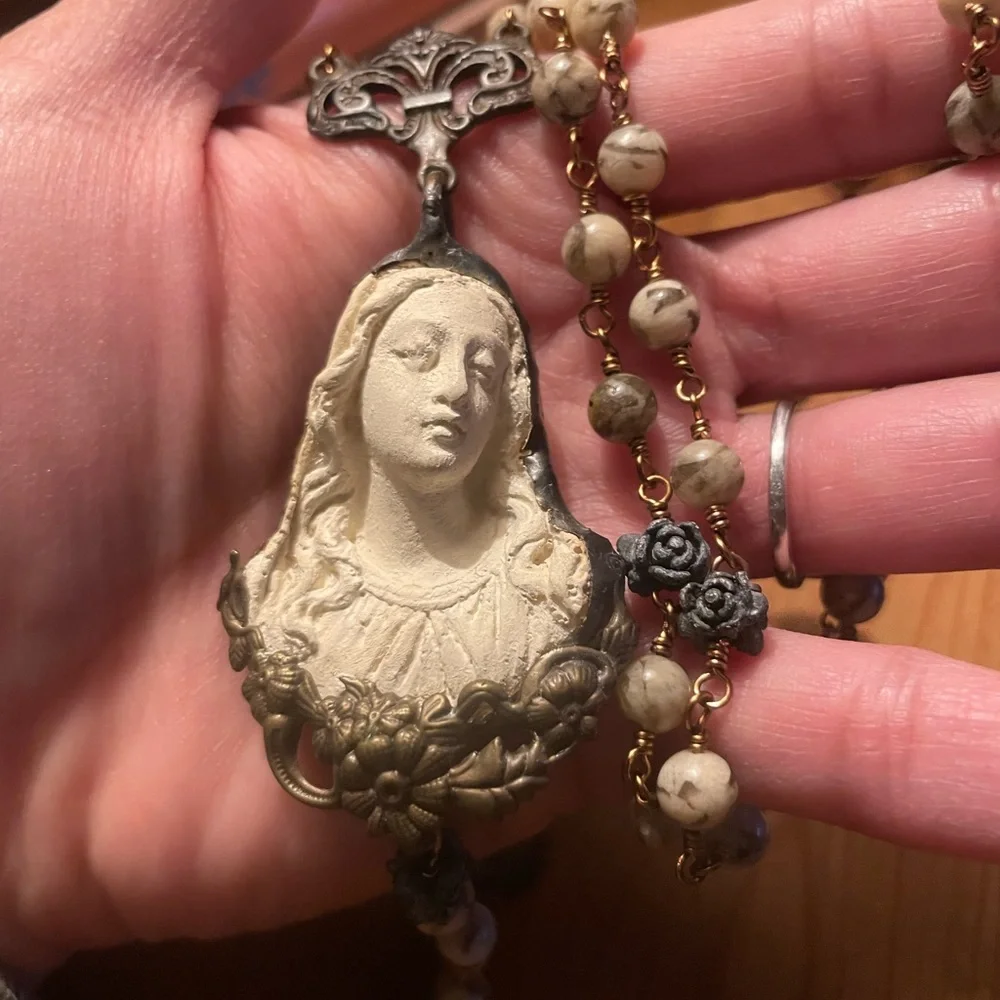 Virgin Mary rosary handmade antique inspired French Brocante - Picture 2 of 13